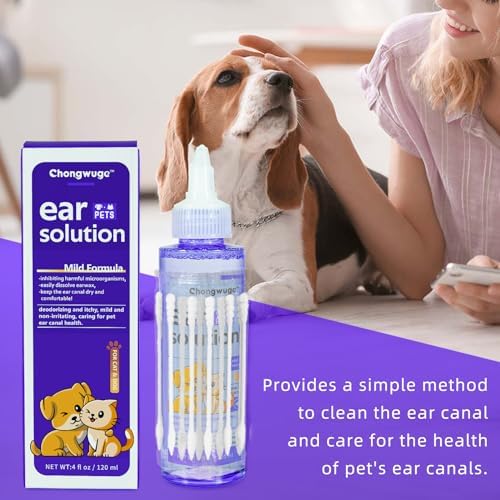 Pets Ear Cleaner for Dogs & Cats, Alleviate Infections, Deodorizing and Itchy, Clean Wax, Mild and Non-irritating, Care for Pet, with 20 Cotton Swabs, 4 fl oz - Image 2