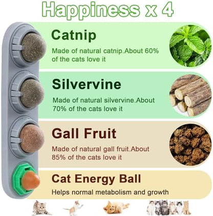 CCINEE Catnip Balls for Cats Wall Catnip Toys Edible Cat Toys for Cat Lick Safe Healthy Kitten Chew Toys Teeth Cleaning Dental Cat Toys(4 Flavor) - Image 2