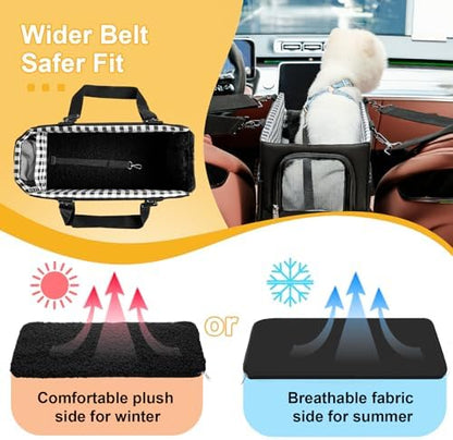 Console Dog Car Seat for Small Dogs Cats Up to 11lbs, Anti-Collapse Pet Armrest Booster Seat with Soft Pillow,Non-Slip Seat Rails Hooks & Safety Belt, Portable Car Accessories for Pets Travel - Image 5