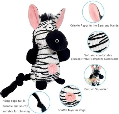 Guiding Star Dog Toys Puppy Toys Cute Pet Toys Squeaky Zebra Dog Toy with Crinkle Paper Plush Dog Stuffed Animals Chew Toy with Cotton Rope Dog Toys to Keep Them Busy for Small Medium Large Dogs - Image 2