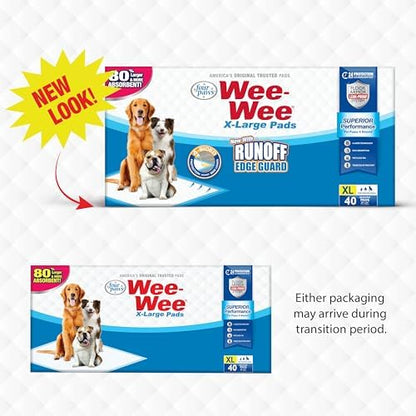 Four Paws Wee-Wee Superior Performance Extra Large Pee Pads for Dogs with Runoff Barrier Edge Guard Protection, Puppy & Dog Potty Training Pads, Housebreaking Supplies, 28" x 34" (40Count) - Image 2