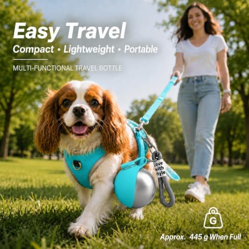 Portable Pet Dog Water Bottle with Silicone Collapsible Bowl, 10 oz Blue - Image 3