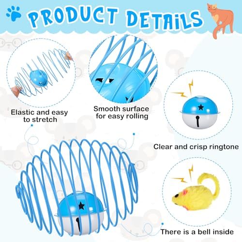 Jecery 5 Pcs Cat Toys Spring,Mouse and Bell,Multicolor - Image 3