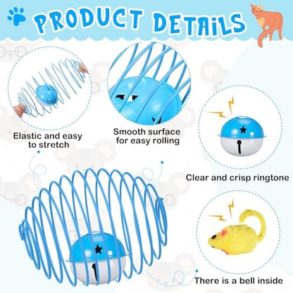 Jecery 5 Pcs Cat Toys Spring,Mouse and Bell,Multicolor - Image 3