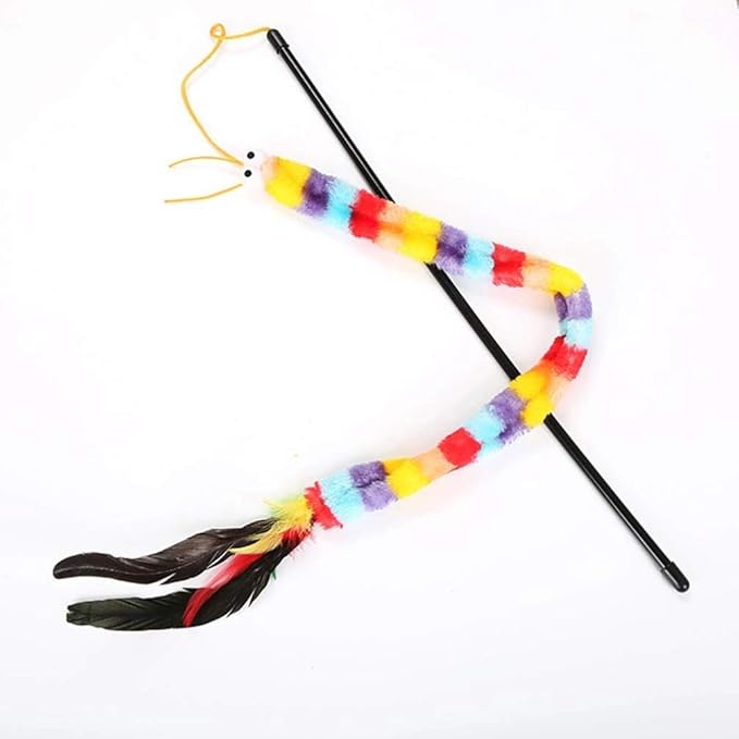 POPETPOP 2Pack Cat Toys Wand - Cat Feather Toy Kitten Toys Palmerworm Funny Cat Toys Interactive, Feather Cat Teaser Toys Worms on a String