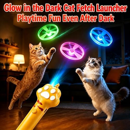 Cat Fetch Toy Disc Launcher, USB C Rechargeable Interactive Toy with 3 Soft Flying Discs, 3 Glow Discs, Electric Saucer Launcher for Indoor Cats, Hunting Exercise and Boredom Relief, Yellow - Image 6
