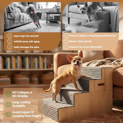Wood Dog Stairs for Bed Couch 18" H, 4-Step Dog Steps for Small Medium Dogs - Image 4