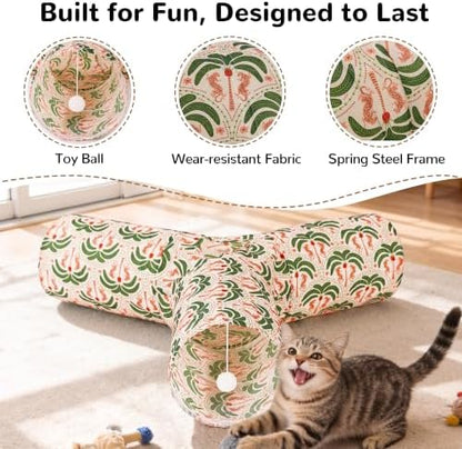 Tempcore Cat Tunnel, 3-Way Collapsible Toy, Large Size Khaki Coconut Tree - Image 5