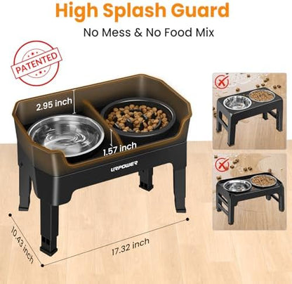 URPOWER Mess Proof Elevated Dog Bowls Double Deck Slow Feeder - Image 2
