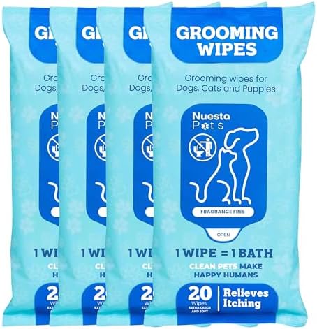 Pets XL Hypoallergenic Unscented Dog Grooming Cleaning Cloths 4 Pack by Nuesta
