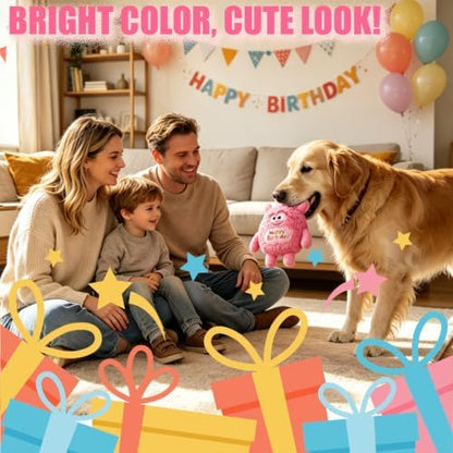Monster Dog Birthday Toy for Gifts, Stuffed Dog Plush Toy, Pink - Image 5