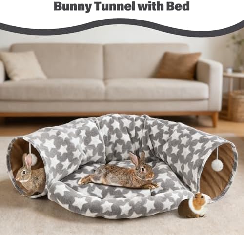 BWOGUE Bunny Tunnel Bed, 2-in-1 Collapsible Rabbit Tunnel Hideout with Mat - Image 5
