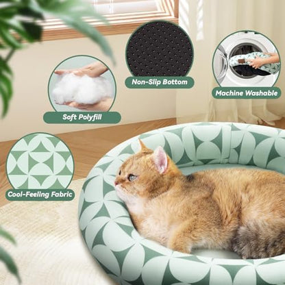 Zerbuger 20in Green Pattern Round Dog Bed Sofa for Dogs Cats, Washable - Image 4
