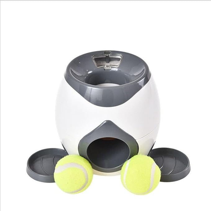 Interactive Dog Fetch Toy with Tennis Ball Launcher, Automatic Treat Dispenser, Green and White (Grey)