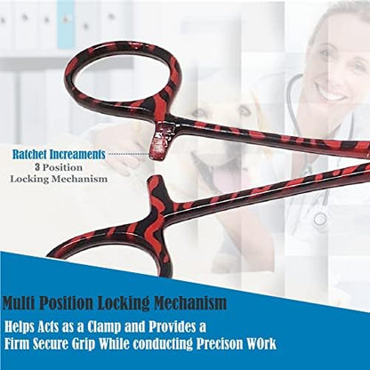 Dog Pet Ear/Nose Hair Puller Grooming Hemostat Locking Forceps Pliers, 5.5" (14cm), Straight (Red Swirls) - Image 6