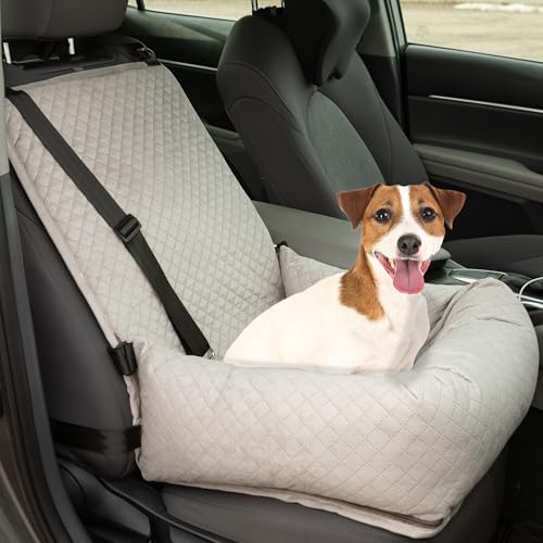 Dog Car Seat - Dog Car Seats for Small to Medium Dogs and Cats up to 44lbs - Pet Travel Accessories with Tether and Removable Washable Cover - Pet Booster Seat for Front or Back by PETMAKER (Gray) by PETMAKER