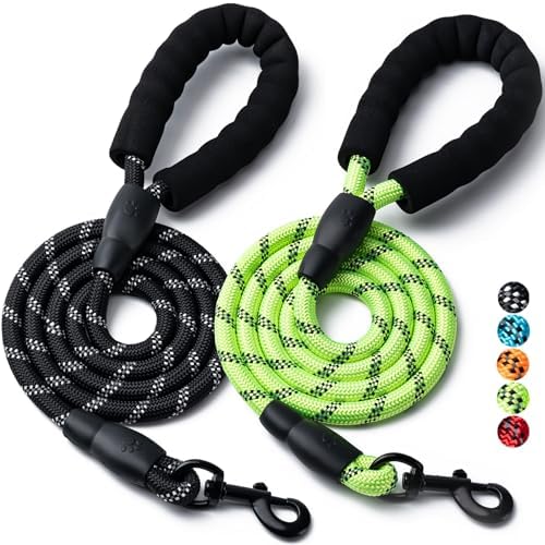 2 Pack Dog Leash, Heavy Duty Nylon Rope Pet Leashes(6FT-1/2,Black/Green) by BOOMIBOO