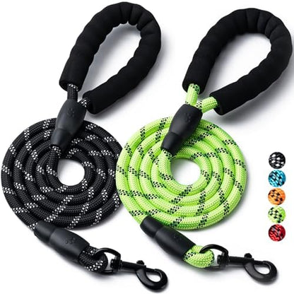 2 Pack Dog Leash, Heavy Duty Nylon Rope Pet Leashes(6FT-1/2,Black/Green) by BOOMIBOO