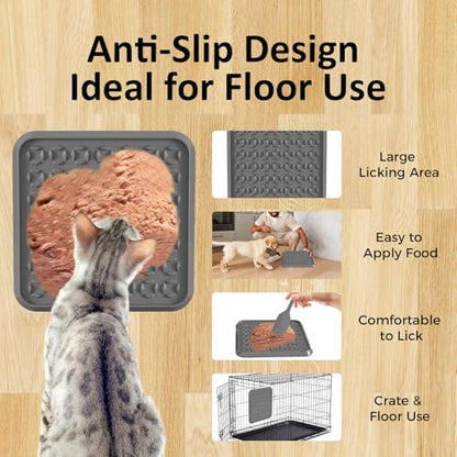 Pet Lick Mat, Lick Mat for Dogs Slow Feeder, Dog Crate Lick Pads, Dog Crate Accessories, Boredom Relief Licking Pad, Fit for Peanut Butter, Treats Yogurt, Bolognese (Grey) - Image 6