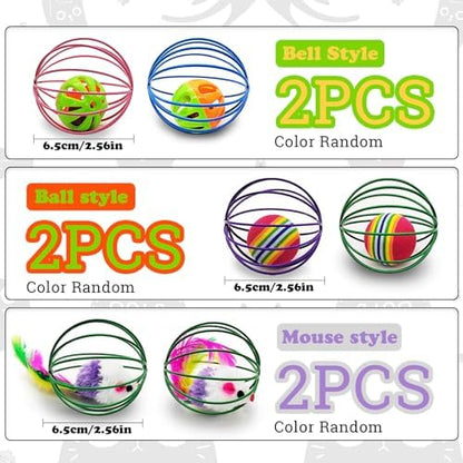 Andiker Cat Toy Ball,6pcs Cat Interactive Toy for Cats,Caged Mouse and Ball for Cats to Chase and Grab (Ball Toy) - Image 2