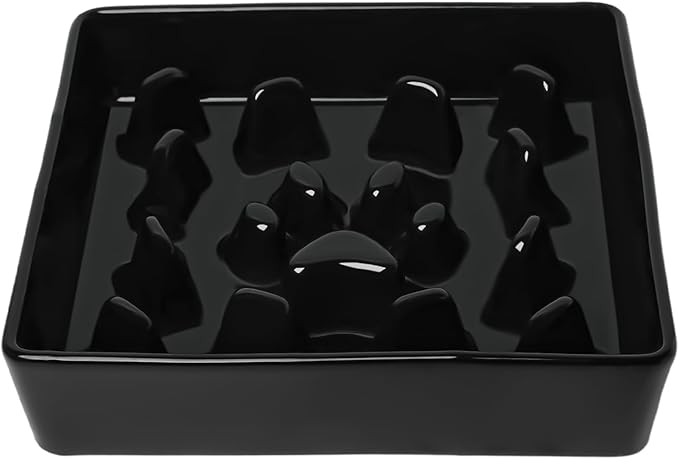 GDCZ Dog Slow Feeder Bowls, Square Ceramic Pet Food Bowl for Medium Breed, Fun Dog Bowls to Slow Down Eating (Black, M-1.8 Cups)