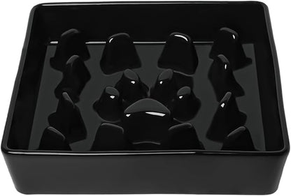 GDCZ Dog Slow Feeder Bowls, Square Ceramic Pet Food Bowl for Medium Breed, Fun Dog Bowls to Slow Down Eating (Black, M-1.8 Cups)