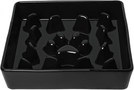 GDCZ Dog Slow Feeder Bowls, Square Ceramic Pet Food Bowl for Medium Breed, Fun Dog Bowls to Slow Down Eating (Black, M-1.8 Cups)