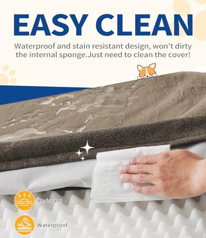 Made4pet Dog Bed Orthopedic Dog Sofa for Large Dogs,Supportive Foam Pet Cushions Bed with Washable Removable Cover, Egg-Crate Foam, Waterproof Lining Bottom, Brown, 35 * 23 * 6.5 Inch - Image 6