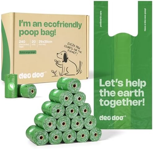 Deo Doo Dog Poop Bags with Handles, 240 Count Large Size, Extra Thick and Leak Proof Refill Rolls for Doggie Waste, Easy Tie and Cleanup, Unscented by DeoDoo