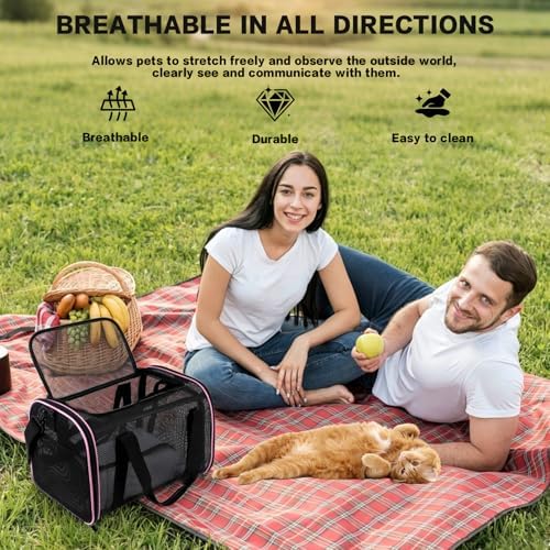 Cat Carrier Soft-Sided Dog Pet Carrier Pets Travel Carriers for Big Cats Small Dogs Mesh Puppy Carry Bag,TSA Airline Up to 16 Lbs (Pink, 17 * 11 * 11) - Image 7