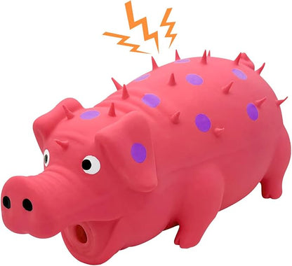 Andiker Dog Squeaky Toy, Dots Latex Dogs Chew Toys with a Oinks Sound Squeaker Grunting Pig Dog Toy Durable Self Play 8" Dogs Squeeze Toy for Dental Biting Chasing to Kill Boring Time (Pink)