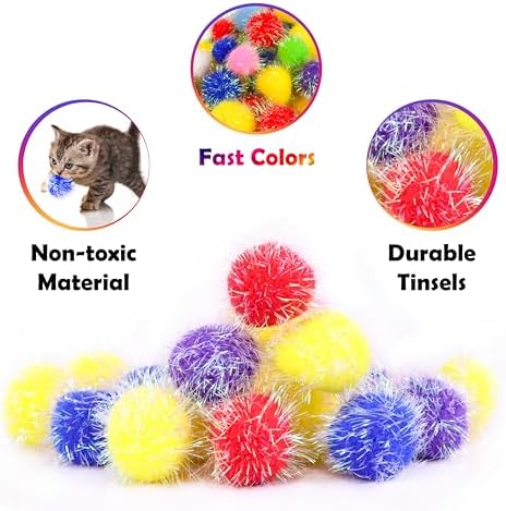 30 Pieces 1.2 inches Sparkle Pom Pom Balls for Cat - Interactive Glitter Balls, Multicolor, Best as Kitten Play Toys - Image 4