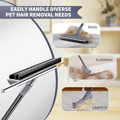 Carpet Rake for Pet Hair Removal - Reusable Dog & Cat Hair Remover with 58" Reinforced Steel Handle, 3-in-1 Professional Modular Rug Rake & Scraper Tool for Shag Rugs, Couch, Stairs (Gray) - Image 6