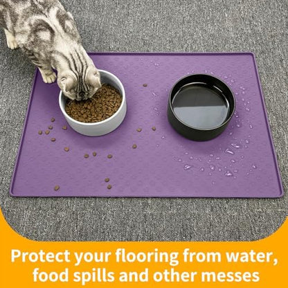 Ptlom Dog Food Mat Anti-Slip Pet Bowl Mats for Food and Water, High-Lips Pet Placemat Prevent Messy Spills to Floor, Waterproof Puppy Feeding Tray for Small, Medium Large Dogs Cats, Silicone - Image 5