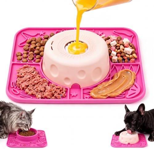 Dog Lick Bowl with Rolling Ball & Non Slip Lick Mat for Dogs & Cats by LETSQK