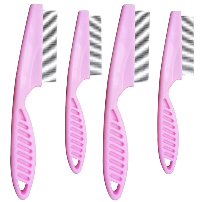 Multifunctional Pet Grooming Comb - Stainless Steel Fine-Tooth Massage Comb for Dog and Cat Hair, Tear and Stain Removal (2 Pair, Pink)