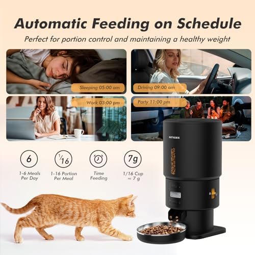 Automatic Cat Feeder - 5L Anti-Clog Cat Food Dispenser Keeps 2-15mm Dry Food Fresh, 10s Voice, 1-6 Meals/Day, Programmable Portions, 180-Day Battery Life, Easy to Clean Auto Pet Feeder for Small Dog - Image 3