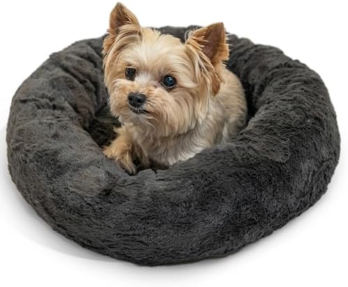 Best Friends by Sheri The Original Calming Donut Dog Bed for Extra-Small Dogs up to 10 lbs, Lux Faux Fur, Mink Dark Gray, 18" x 18" by BestFriendsbySheri