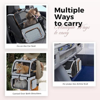 Double Cat Backpack Carrier for 2 Cats, Double-Compartment Pet Carrier Backpack for 2 Small Cat or One Medium Cat, Cats Carrier Backpack Dog Carrier Backpack Fits Up to 24 Lbs,Blue Striped - Image 5