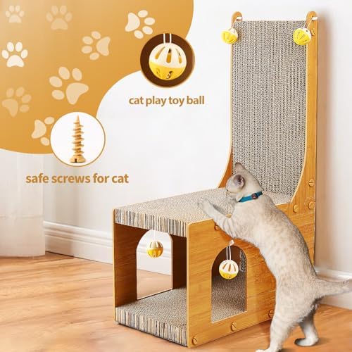 YEMOO ​Cat Scratcher, Cat Scratching Board, L Shaped Vertical Cat Scratcher for Wall and Couch Protection, Cat Cardboard Scratcher with 4 Ball Toys for Indoor Cats - Image 2