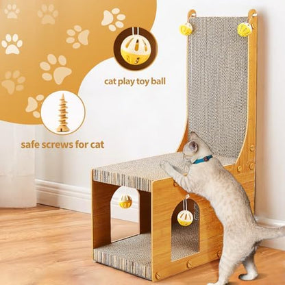 YEMOO ​Cat Scratcher, Cat Scratching Board, L Shaped Vertical Cat Scratcher for Wall and Couch Protection, Cat Cardboard Scratcher with 4 Ball Toys for Indoor Cats - Image 2