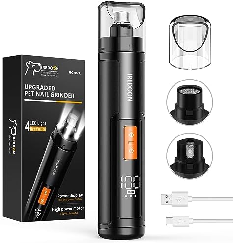 IREDOON Dog Nail Grinder with 4 LED Lights, 3 Speeds Super Quiet for Pets by IREDOON
