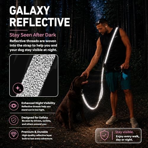 Hands Free Dog Leash,Galaxy Reflective, Crossbody Dog Leash,Pink - Image 4