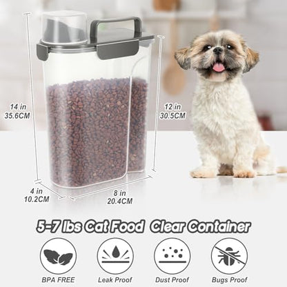 LEAWALK 5-7Lbs Cat Dog Pet Food Storage Container with Large Nozzle Design/4 Safety Buckles/Double-Layer Sealing Strips/Handle/Measuring Cup is Easy to Clean and Does -Khaki - Image 2