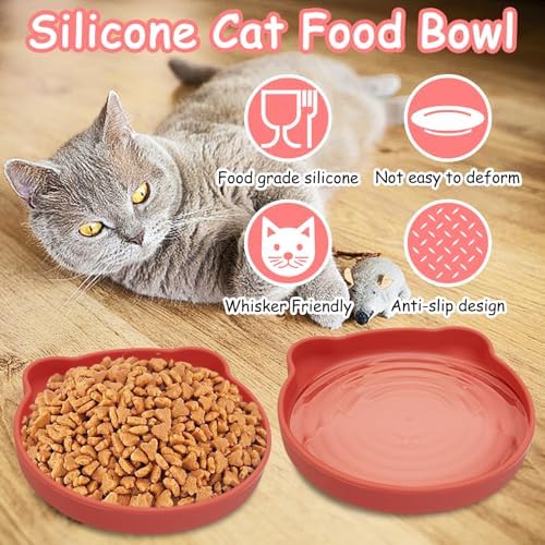2Pcs Silicone Cat Bowl with Suction Cup 7in Shallow Dog Food Dishes - Image 3