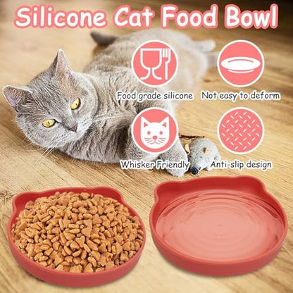 2Pcs Silicone Cat Bowl with Suction Cup 7in Shallow Dog Food Dishes - Image 3