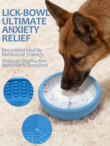 Dog Lick Bowl with Brush and Scraper, Anxiety Relief Lick Mat for Dogs, Non-Slip Freeze Licking Bowl Enrichment Puzzle Feeder for Distraction, BPA Free Silicone, Dishwasher Safe - Image 3