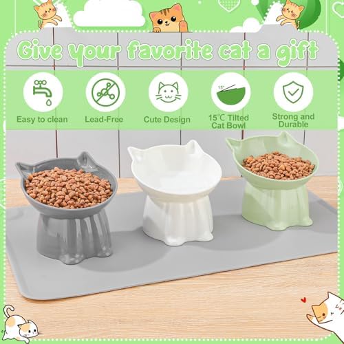 3 Pcs Elevated Cat Bowls 15°Raised Cat Food Bowl with Silicone Mat 3 Colors - Image 3