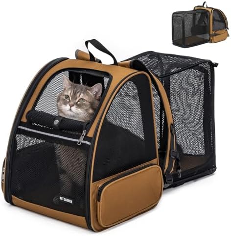 Cat Backpack，Expandable Cat Carrier Backpack, Dog Backpack Carrier and Pet Carrier Backpack, Suitable for Cats, Dogs Kitten or Small Dogs, Travel Friendly Puppy Cats Bag (Brown) by Unknown