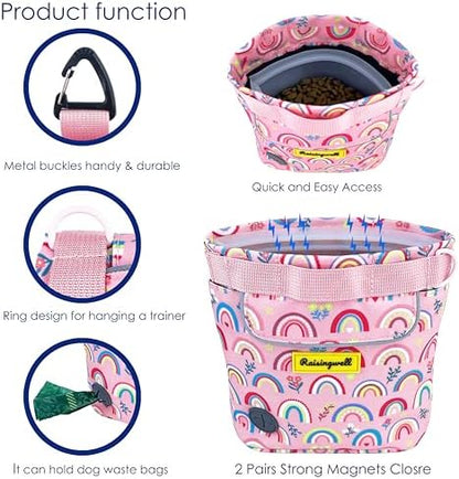 Raisingwell Dog Treat Pouch for Pet Walking and Training with Clicker 2 Cup Silicone Bag Small Fanny Pack Holder for Puppy Snack Dispenser Kit for Leash and Outdoor Use (Rainbow) - Image 4